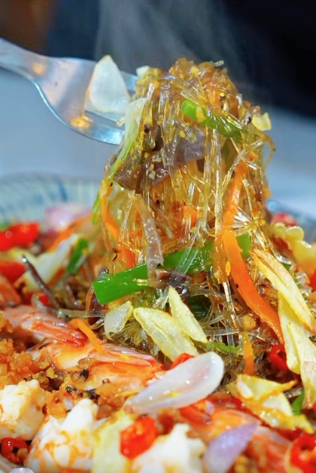 Vermicelles sautés, crevettes